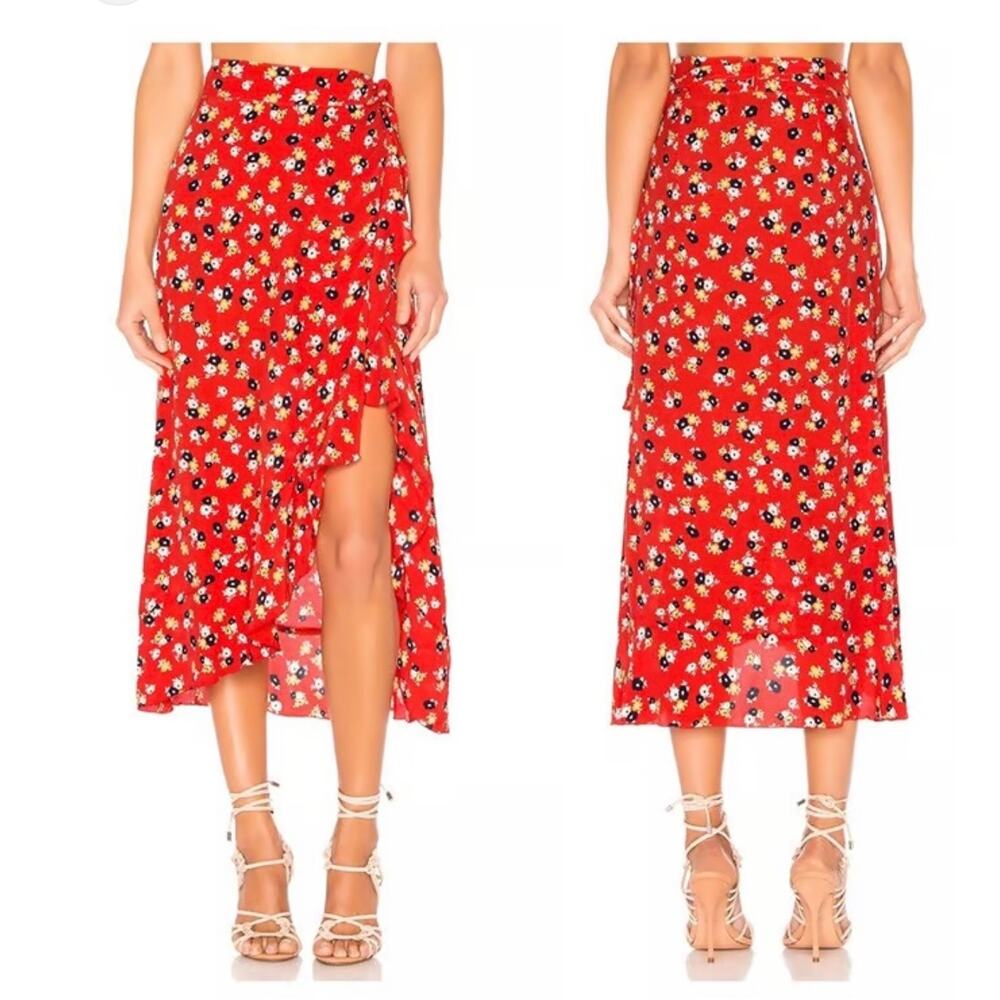 Faithfull The Brand Women’s Celeste Wrap Skirt in Jasmine Red size 6